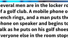 Man answers the phone in the locker room, and none of the guys can believe what they hear