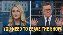 SHOCKING SHOWDOWN: Karoline Leavitt Hijacks Stephen Colbert’s Stage in Fiery Clash—Audience Gasped, Segment Cut Short, and TV History Made! Colbert Left Speechless as Leavitt Turns Comedy Interview into Cultural Confrontation—The Moment That Exposed a Deeper Divide in America’s Media Was This the Night Late-Night TV Lost Control? The Mic-Drop That Left the Studio Silent and the Internet Exploding