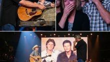 HE GAVE AWAY THE GUITAR HE SWORE HE’D NEVER TOUCH. A teenager in a thrift-store cowboy hat was playing a cover of an old song outside the venue. Security tried to chase him off, but Blake heard the melody from his tour bus. It was the favorite song of his brother, Richie, who passed away when Blake was young. Blake didn’t just invite the kid inside; he walked onto the stage carrying an old, scratched-up acoustic guitar case. “I haven’t opened this case in 30 years,” Blake told the hushed crowd. “This was Richie’s.” He handed the guitar to the trembling teenager and asked him to play that song one more time. As the boy played, Blake turned his back to the crowd to hide his face, but the shaking of his shoulders told the whole story. The note found inside the guitar case revealed a secret Blake had kept for decades…